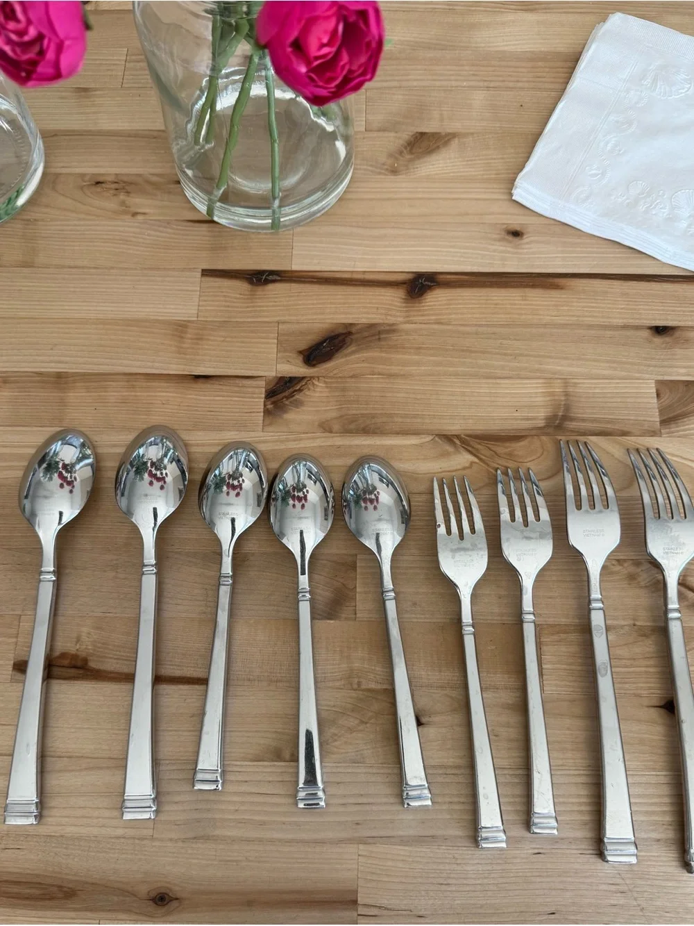 Pottery Barn Stainless Steel —Dessert Spoon and Fork - Silver